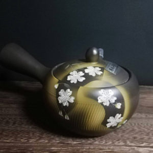 Tokoname ware black mud flat round cherry blossoms SAKURA Kyusu teapot