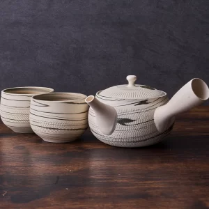 Tokoname ware White Marble Kyusu Japanese tea pot tea cup×2 set made in japan