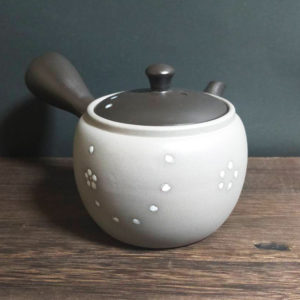 Tokoname ware black gray white cherry kyusu teapot deep steam type